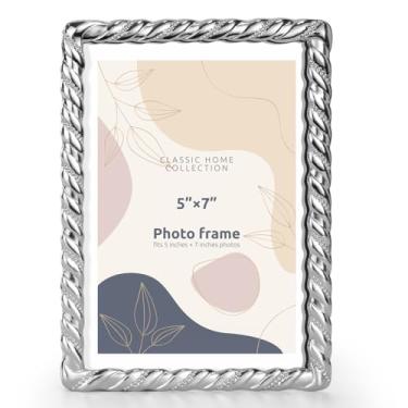 Imagem de FIHOO Porta-retrato de 12,76 x 18 cm com design vintage de metal com suporte de vidro antigo de alta definição para mesa (12,7 x 17,8 cm - corda prata espiral)