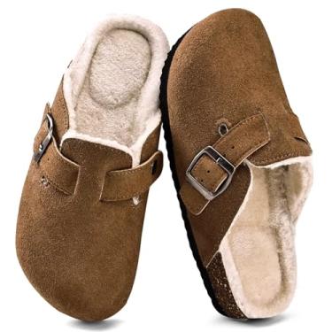 Imagem de Torotto Pantufas infantis de camurça com palmilha de cortiça com suporte de arco e alças ajustáveis para meninos e meninas em ambientes internos e externos, Cáqui quente, 11 Little Kid