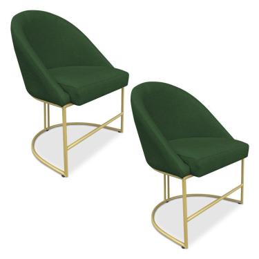 Imagem de Kit 02 Cadeiras Poltrona De Jantar Bela Suede Verde Base Metálica Industrial Dourado - Pallazio