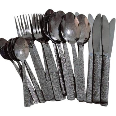 Imagem de Faqueiro De Luxo Talheres Mesa Preto Cabo Detalhado 24Pç