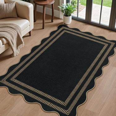 Imagem de LORWER Tapete moderno fácil de juta 7,5 x 12,5 cm, preto lavável para entrada, tapetes de cozinha, tapete neutro antiderrapante para sala de estar e quintal