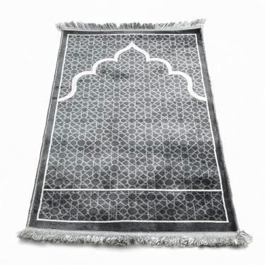 Imagem de Tapete de oração muçulmano para homens e mulheres Tapete portátil Janamaz Sajadah para Salah Tapete de viagem islâmico Eid, Hajj, Umrah Gift (cinza, Mihrap)