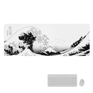 Imagem de Mouse pad branco, mouse pad grande para jogos 80 x 29 cm, tapete de teclado completo com bordas costuradas, tapete de mouse para jogos, mouse pads longos para mesa, (cinza branco ondulado)