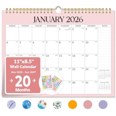 Imagem de Forvencer Calendário 2026, calendários de parede de 20 meses, novembro de 2025 a junho de 2027, agenda mensal de 28 x 21,6 cm com seção de notas de página inteira e adesivos, blocos sem pautas