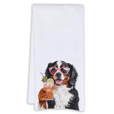Imagem de Cabana Bro Bernese Mountain Dog Presentes Toalhas de cozinha, Bernese Mountain Dog Presentes para mulheres Toalhas de mão decorativas para banheiro, Berner Engraçado Cocktail Tequila Prato Toalhas de