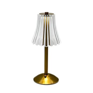 Imagem de Luminária de Mesa Vintage, Base em Metal Dourado, 28.5cm Altura, Abajur Acrílico Regulável, 3 Modos de Luz, Controle por Toque, Recarregável USB