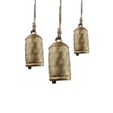 Imagem de Trrystals Sinos pendurados de ferro feitos à mão – Conjunto de 3 (pequeno, médio, grande) – Sinos de metal vintage rústicos com corda de juta para decoração de casa e jardim (Sinos hexagonais)