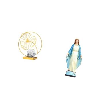 Imagem de Fenteer Escultura de Ferro Da Senhora Da Folha, Ornamento Colecionável, Estátua Católica Religiosa para Estante, Escritório, Mesa, Quarto