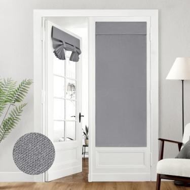Imagem de HOMEIDEAS Cortinas de porta francesas blackout 100% linho, cortinas de janela de porta de privacidade, persianas escurecidas de 66 x 68 polegadas, persianas com isolamento térmico para quarto, 1