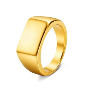 Imagem de Udolfly Anel masculino de aço inoxidável com sinete para homens e mulheres, prata/preto/dourado, anel de dedo quadrado, presente para pai e marido, 11, Metal, Sem pedra preciosa