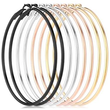 Imagem de MBAIYO 4 peças de brincos de argola de aço inoxidável, círculo grande, cartilagem, argola, ouro, prata, ouro rosa, preto, brincos grandes para mulheres, 50mm, Aço inoxidável, Sem pedra preciosa