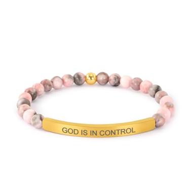 Imagem de cusurlove Pulseiras inspiradoras para mulheres, banhado a ouro 18 K, versículo bíblico cristão, joia de fé, presente religioso de oração de Jesus para mãe, irmã, amiga, Large, Aço inoxidável, Jaspe