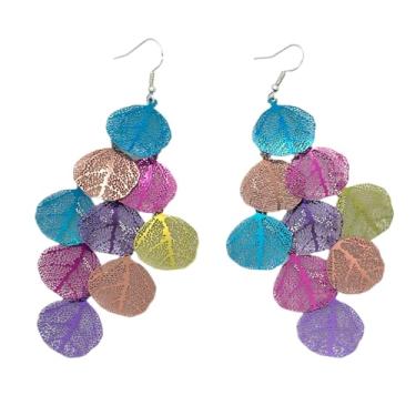 Imagem de Brincos femininos com pingente de folha de filigrana boêmia, boêmio, feitos à mão, delicados e leves, Zinco, Sem pedra preciosa