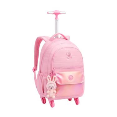 Imagem de Mochila Escolar Rodinha 360° Meninas Infantil Espaçosa e Resistente (Rosa)