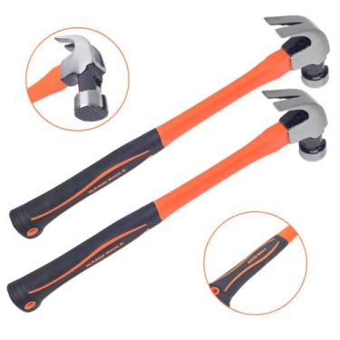 Imagem de Kit 2 Martelos Carpinteiro 39cm Cabo Fibra Longo Imã Porta Pregos Prof