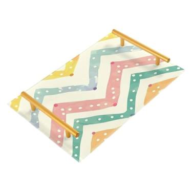 Imagem de Wassud Bandeja de banheiro em ziguezague arco-íris, bandejas de perfume, alça de maquiagem, cômoda, quarto, cozinha, mesa, 30 x 20 cm