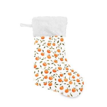 Imagem de Wassud Meia de Natal fofa com punho branco aquarela laranja fruta 45,7 cm grande Natal meia para decoração de lareira e cornija pacote com 2