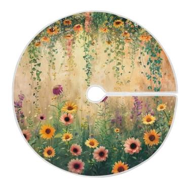 Imagem de YETTASBIN Saia de árvore de parede de flor de 90 cm, saia grande redonda para árvore de Natal, macia e divertida, com cadarço para ambientes internos e externos, ornamentos de Natal para festas de fim