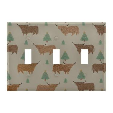 Imagem de Burbuja Árvore de Natal Highland Cows interruptor de luz interruptor de parede, placa decorativa de parede, parafusos incluídos, 3 faixas