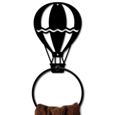 Imagem de MAYJOYDIY Balão de ar quente, anel de toalha de metal, suporte de toalha em forma de balão de fogo, suporte de parede, aerostato, preto, vintage, toalhas, organizador de parede, para cozinha, banho