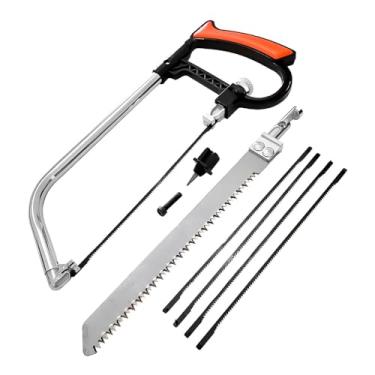 Imagem de Kit Arco de Serra Manual com 6 Lâminas, Aço Inoxidável, Empunhadura Ergonômica Antiderrapante, para Marcenaria e Artesanato, 26,5cm