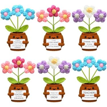 Imagem de Wavwavw 6 Pcs Christmas Teachers Appreciation Gifts Thank You Teacher Flower Crochet with Positive Card Thank You Doll Crochet Gifts for Christmas Staff Office Decor(Puff Flower,Colorful)