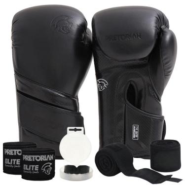 Imagem de Kit Luva Boxe Muay Thai Elite Pretorian + 2 Par Bandagem + Bucal-Unissex