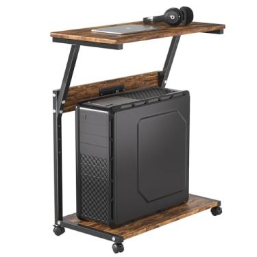 Imagem de FANXIYQ Suporte de torre de computador com rodízios de travamento de 360°, carrinho de CPU móvel ajustável de 5 alturas, suporte para PC sob a mesa para jogos, organização de escritório em casa, grão