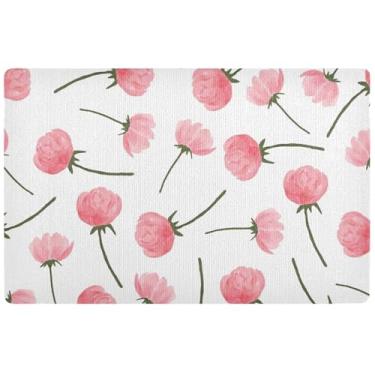 Imagem de TSENQUE Tapete de porta personalizado com flor de peônia rosa e branco, entrada interna, impermeável, tapete de entrada para entrada interna, lavável para casa, 81 x 50 cm