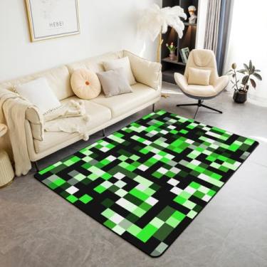 Imagem de Tapetes verdes pixelados, tapete antiderrapante para construção de mineiros, videogame, tapete de entrada, geométrico moderno, decoração de sala de estar, quarto, 1,2 x 1,80 m