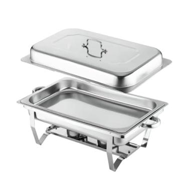 Imagem de Rechaud Inox Retangular 9L com1 2 3Cubas + Banho Maria – Buffet Profissional com Tampa Removíve (1 grade)