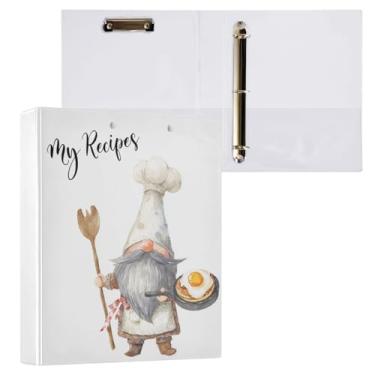 Imagem de Vuiyean My Recipes Quotted Cute Gnomo Recipe Binder 21 x 28 anéis, fichário de receitas com tema de culinária, fichário com prancheta e bolsos, organizador de receitas grande para cozinha, família