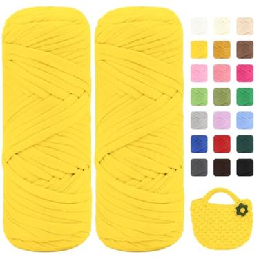 Imagem de Maxee Pacote com 2 fios de camiseta premium (200 g/75 m cada), linha de fita macia para crochê e tricô - cor intensa e fácil de cuidar