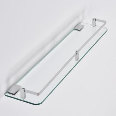 Imagem de SYLXTEEM Prateleira de vidro para banheiro, prateleiras flutuantes retangulares de vidro temperado com trilho de alumínio (61 cm - 1 pacote)