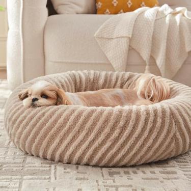 Imagem de MIXJOY Cama para cachorro Donut, tamanho pequeno, lavável, para filhotes, com capa removível, 58,4 cm, antiderrapante, fofa, de pelúcia sintética, para gatos de até 9 kg, bege