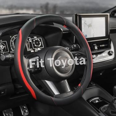 Imagem de KEAIDAP Capa de volante automotivo para Toyota Highlander Rav4 Corolla Camry - Antiderrapante e Estético Boost, Precisão 14,5-15 polegadas (tamanho vermelho-padrão)