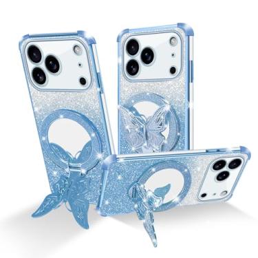 Imagem de Easyscen Capa de telefone para iPhone 17 Pro Max (6,9 polegadas), com suporte de borboleta e 4 cantos de airbag protetora, capa protetora à prova de choque de luxo para mulheres e meninas - azul