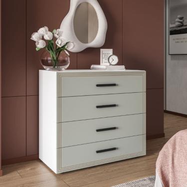 Imagem de Cômoda Valência 4 Gavetas Branco Verde Politorno Móveis