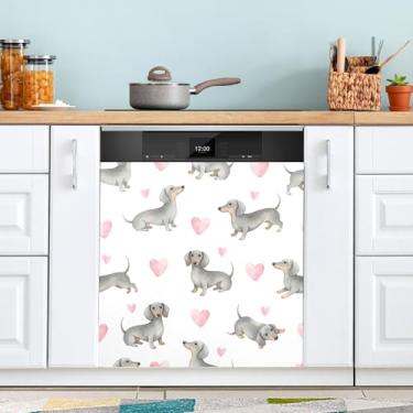 Imagem de ATTX Capa magnética para lava-louças Dachshund Dogs dos Namorados | Adesivo decorativo de eletrodomésticos de 58 x 66 cm para armários domésticos e eletrodomésticos #397