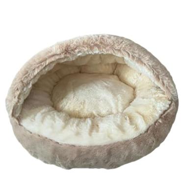 Imagem de CAMA PET PLUSH TOCA NUVEM COBERTA FECHADA CAMINHA COM COBERTURA PELUCIADA CASINHA FORMATO DONUT IGLU(CNZA,M (50CM))