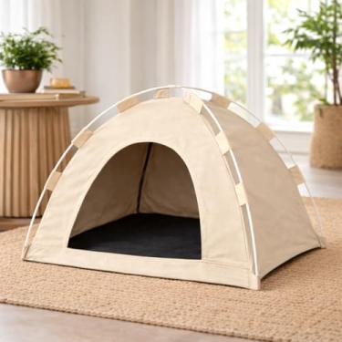 Imagem de Tenda Cama Iglu Para Gatos E Cachorros Portátil Dobrável (Bege/Natural)