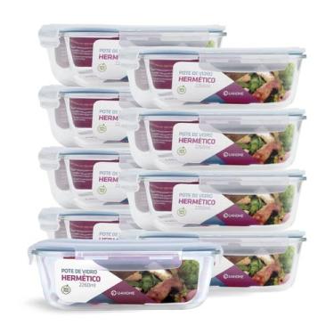 Imagem de Kit 9 Potes de Vidro Retangular com Tampa Hermética 2260ml - NABOX, Az