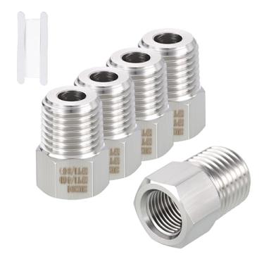 Imagem de Rebower Pacote com 5 adaptadores macho de aço inoxidável 316 para FeMale, 0,6 cm NPT macho x 0,6 cm FeMale NPT redutor de bucha sextavada com fita de vedação para industrial, fluido, jardinagem