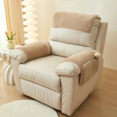 Imagem de Capas para poltronas com protetores de encosto de cabeça para poltronas reclináveis ​​e bolsos de armazenamento. Capa antiderrapante para encosto de cabeça, capa felpuda para sofá