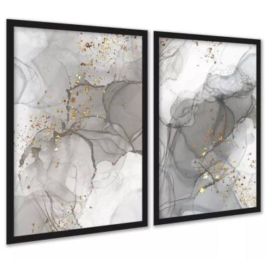 Imagem de Kit 2 Quadros Abstratos Luxo Mármore Cinza 45X34Cm - Vidro
