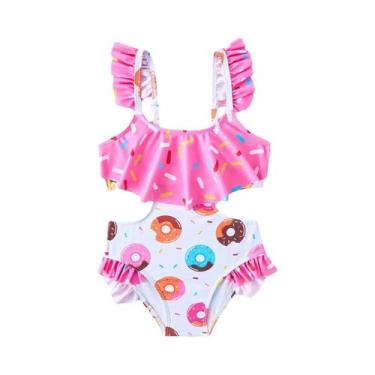 Imagem de Verão oco meninas maiôs das crianças doce biquíni de uma peça babados 