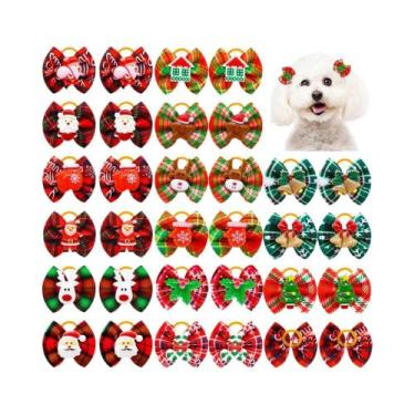 Imagem de Laços De Inverno Xadrez Para Cães Com Elásticos 10 20 30 Peças Acessór