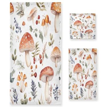 Imagem de xigua Conjunto de toalhas de banheiro de cogumelos florestais em aquarela absorvente macio 3 peças toalha de banho toalha de mão toalhas decorativas para banheiro, academia, hotel, praia, piscina