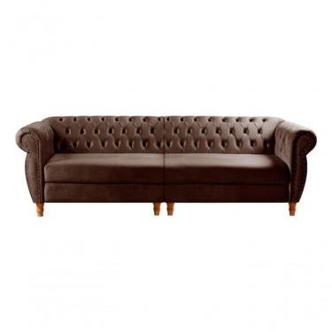 Imagem de Sofá Nobreza 4 Lugares Clássico Chesterfield Bipartido Retrô Veludo Marrom 260 - Bella Decor