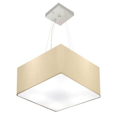 Imagem de Lustre Pendente Quadrado Vivare Md-4005 Cúpula Em Tecido 21/35x35cm - Bivolt Algodão-crú 127/220v
